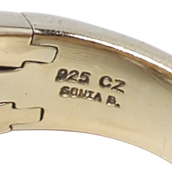 Sonia Bitton Sterling Silver Gold Tone CZ Flower Flex Ring Size 8 #22643 - Picture 3 of 9